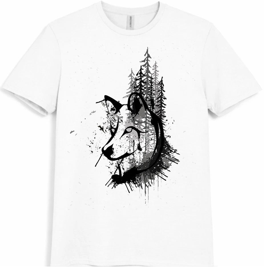 Wolf Forest  Wildlife Nature Pine Tree Animal Watercolor Graphic T-Shirt.