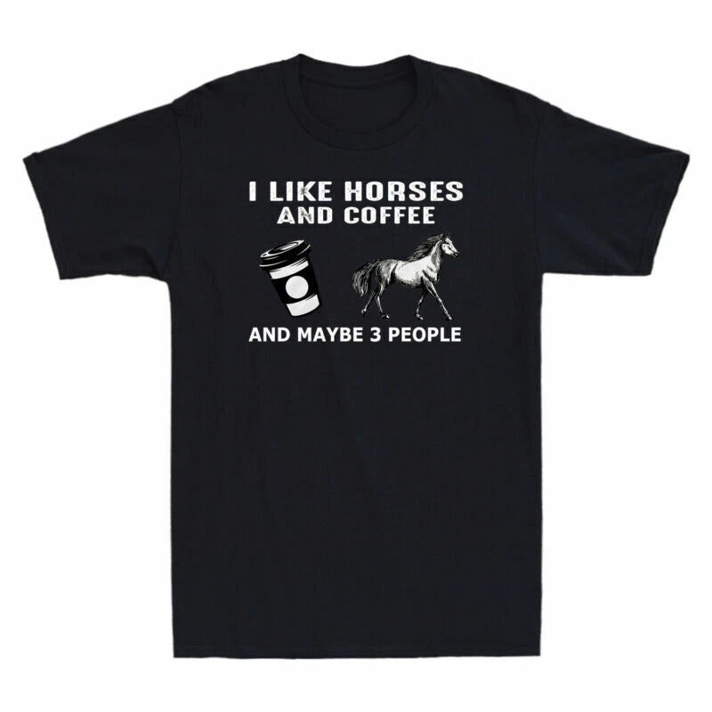 Tee Shirt Cotton Horses 3 Maybe Like and Black Coffee T-Shirt and I Retro People