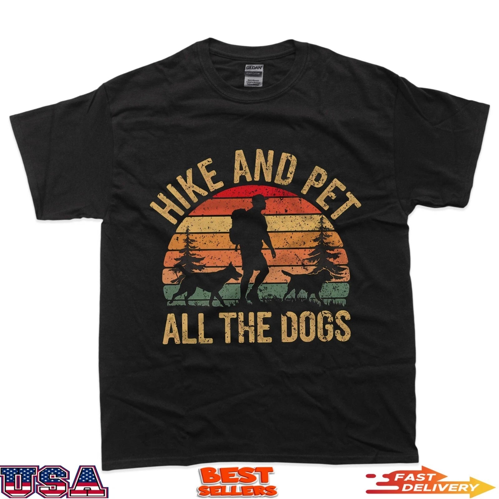 Hike And Pet All The Dogs Hiking Dog Lovers Outdoor Mountain T-Shirt