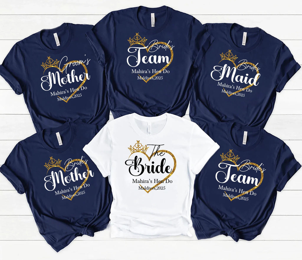 Personalised Hen Party T Shirts, Team Bachelorette Party Shirt, Crown Love team