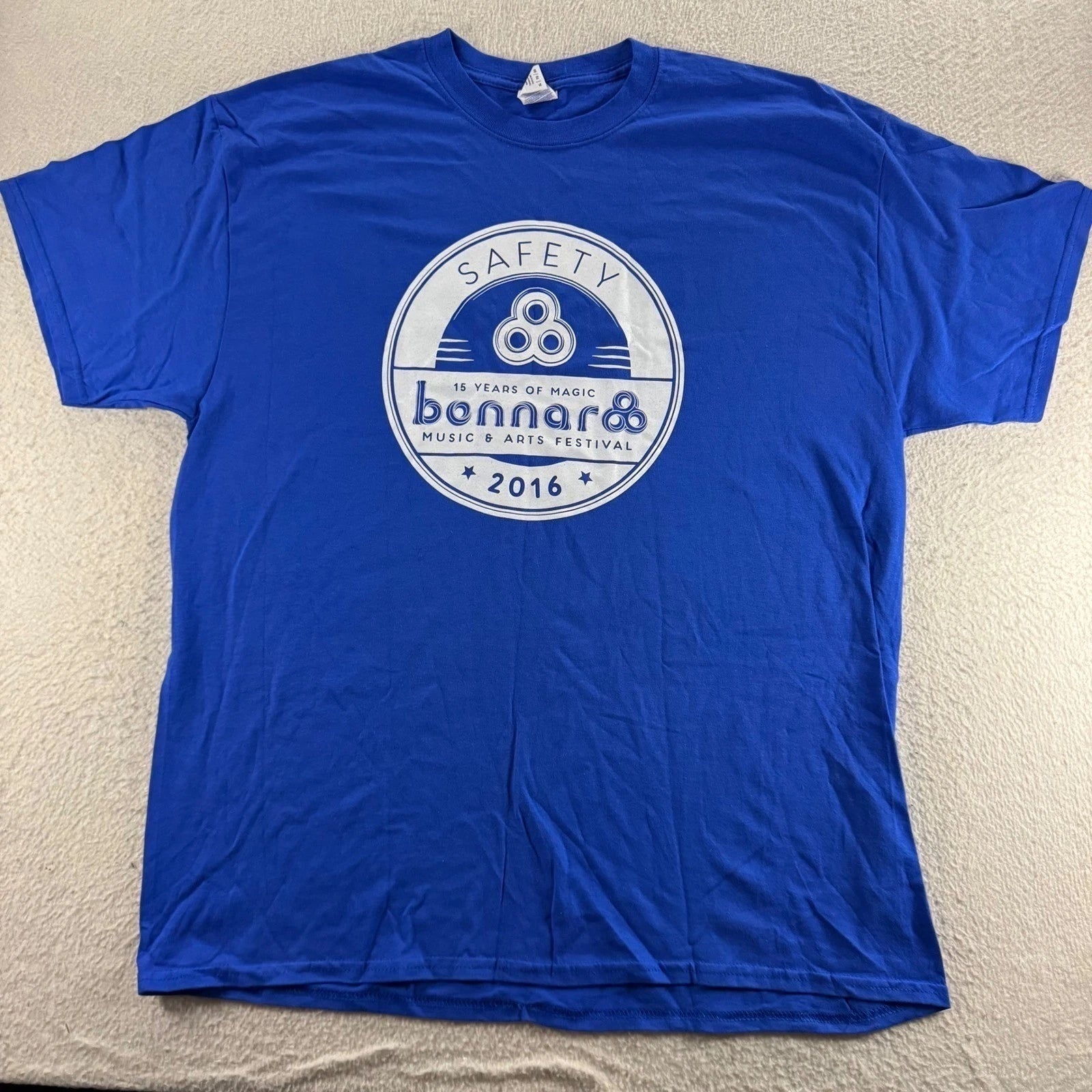 Gildan Bonnaroo Music Festival T-Shirt Mens XL Blue Good 2016 Safety Staff Tee
