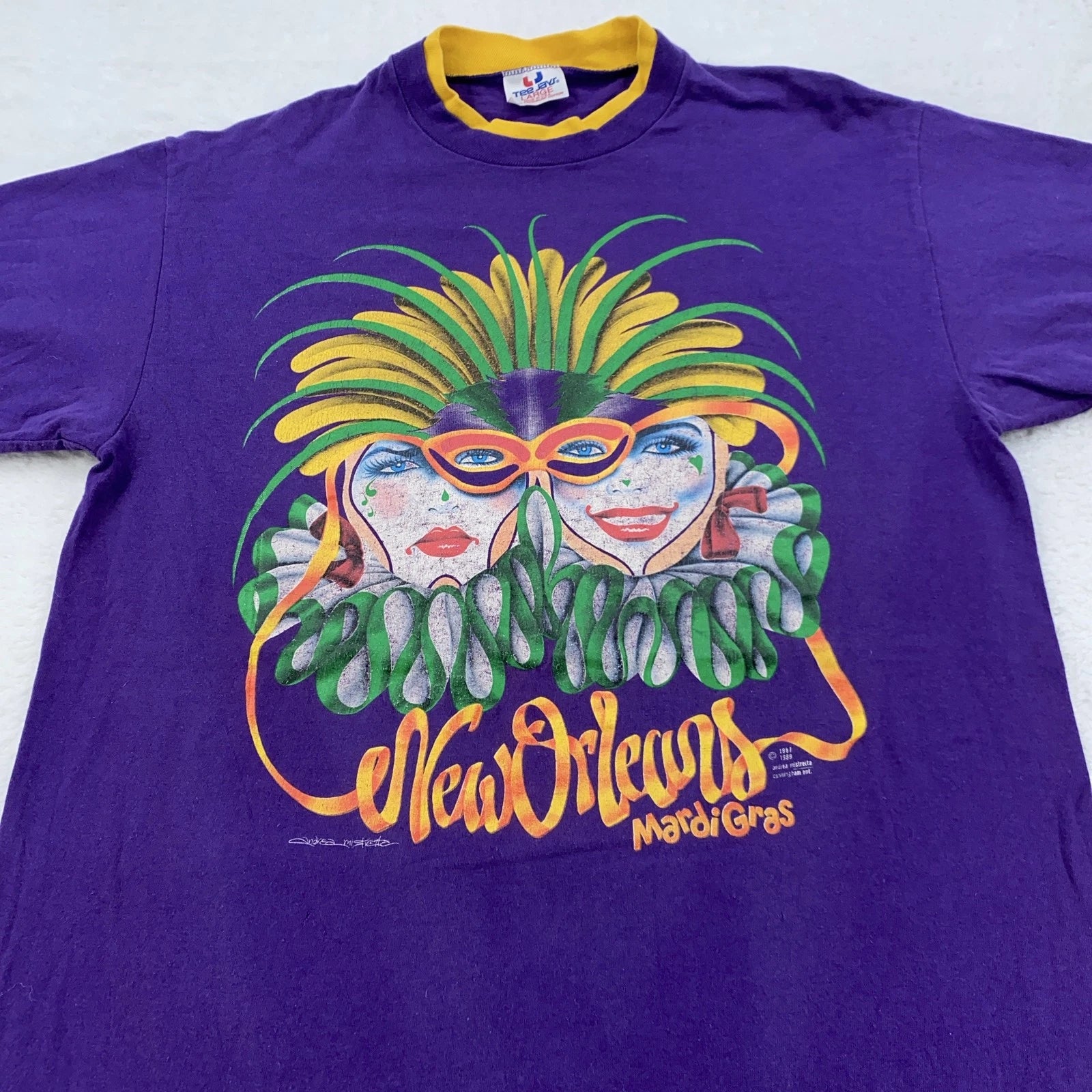 Vintage New Orleans Mardi Gras Shirt Mens Large Purple Tee Jays Festival 90s USA