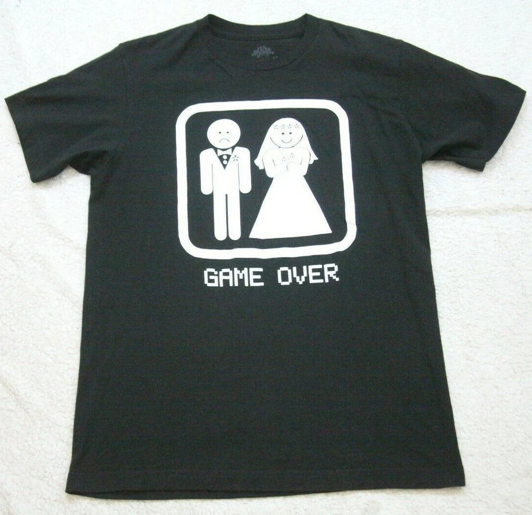 Wedding Game Over Graphic Mans Black White Cotton Tee T-Shirt Top Medium GG22