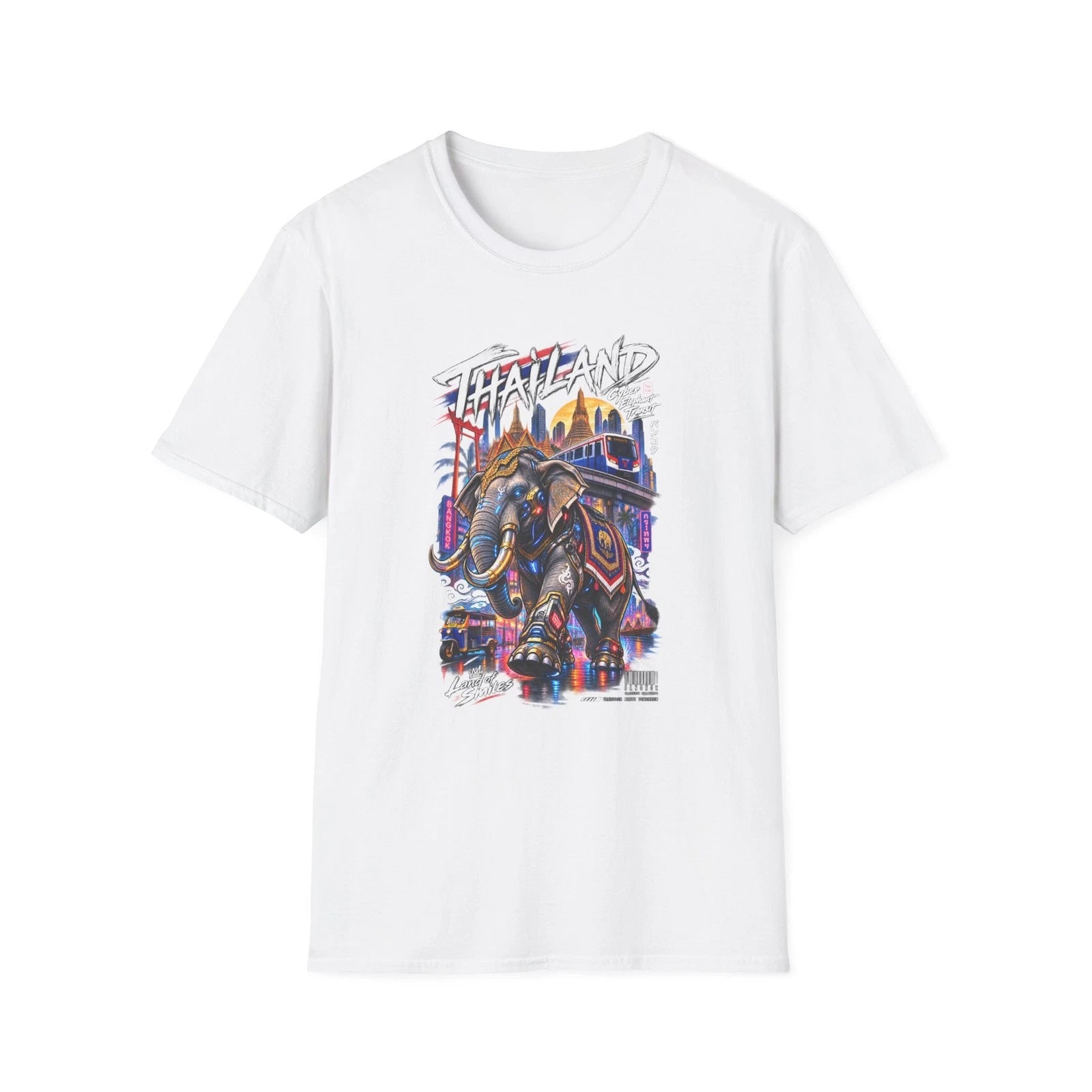 Bangkok Neon Elephant T-Shirt Thailand Cyberpunk Streetwear Gift for Him