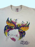Vintage Mardi Gras Cat Mask T Shirt XL White Carnival New Orleans Graphic USA