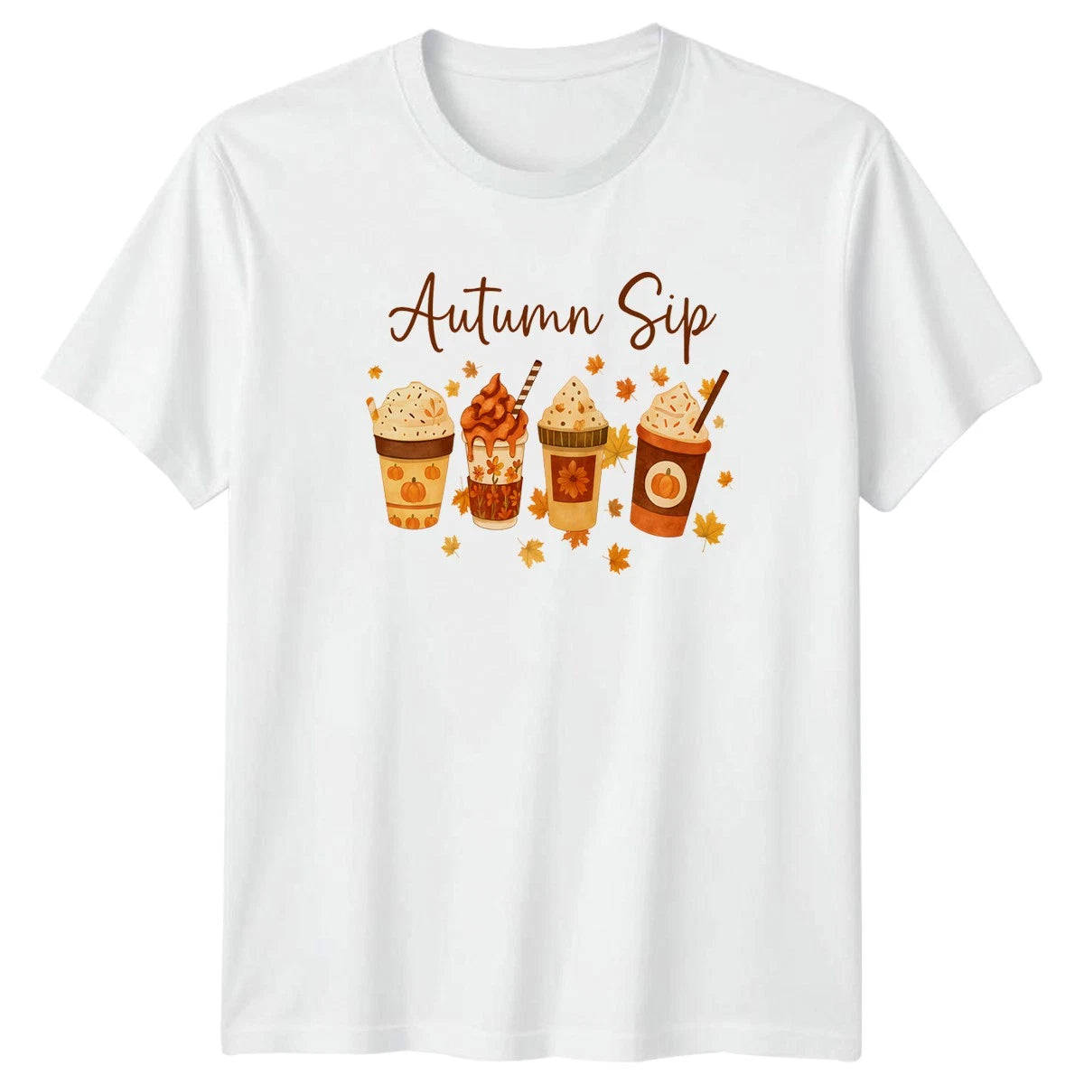Autumn Sip Womens T-Shirt Pumpkin Spice Latte Fall Drinks