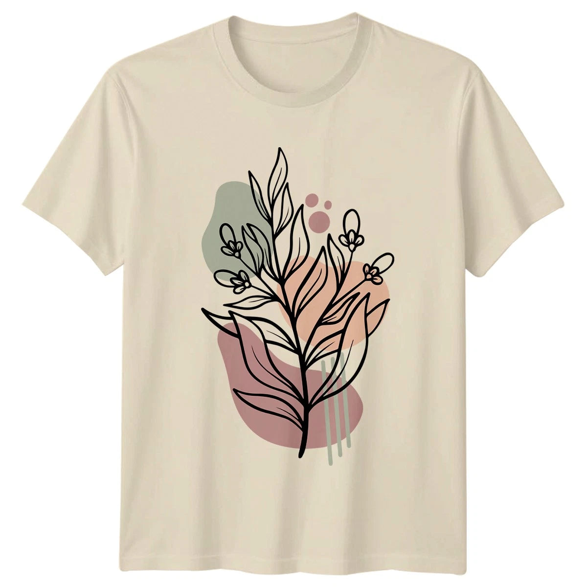 Abstract Line Art Botanical Minimalist Floral Womens T-Shirt Boho Nature