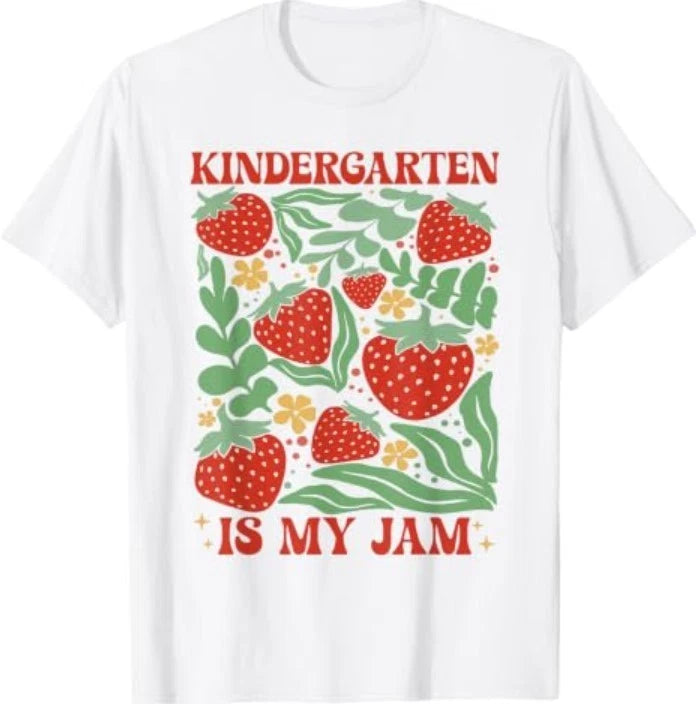 Kindergarten Is My Jam Boho Floral Strawberry Back To School T-Shirt