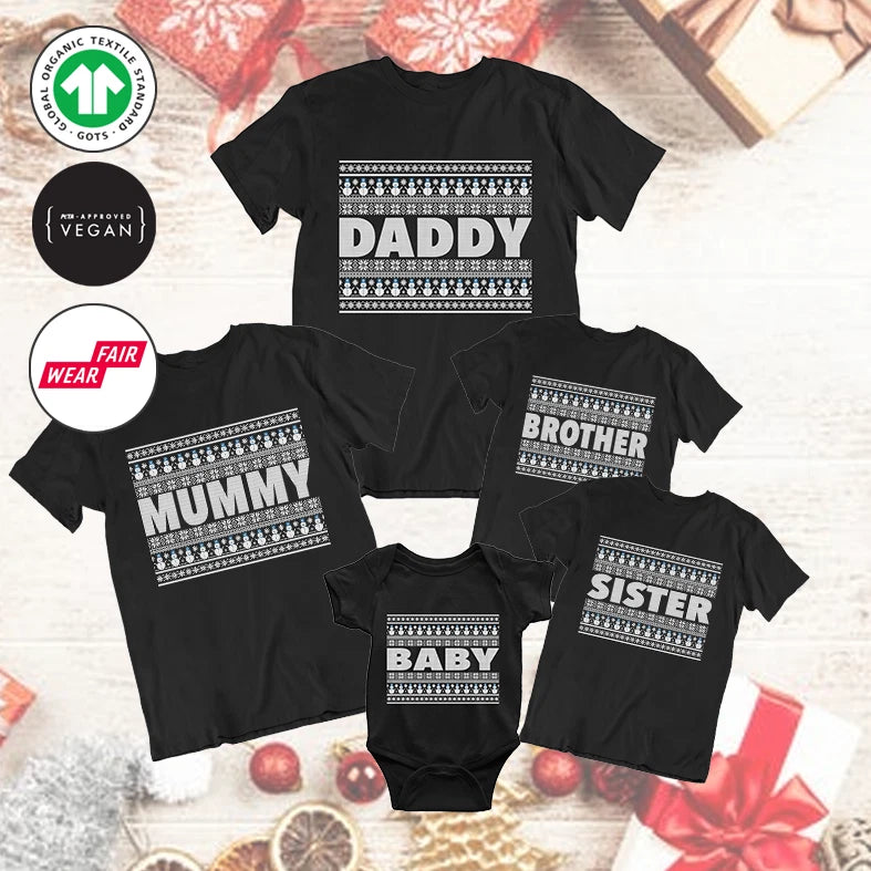 Family Matching Pattern Christmas T-Shirts Adults Kids Baby Gift Present