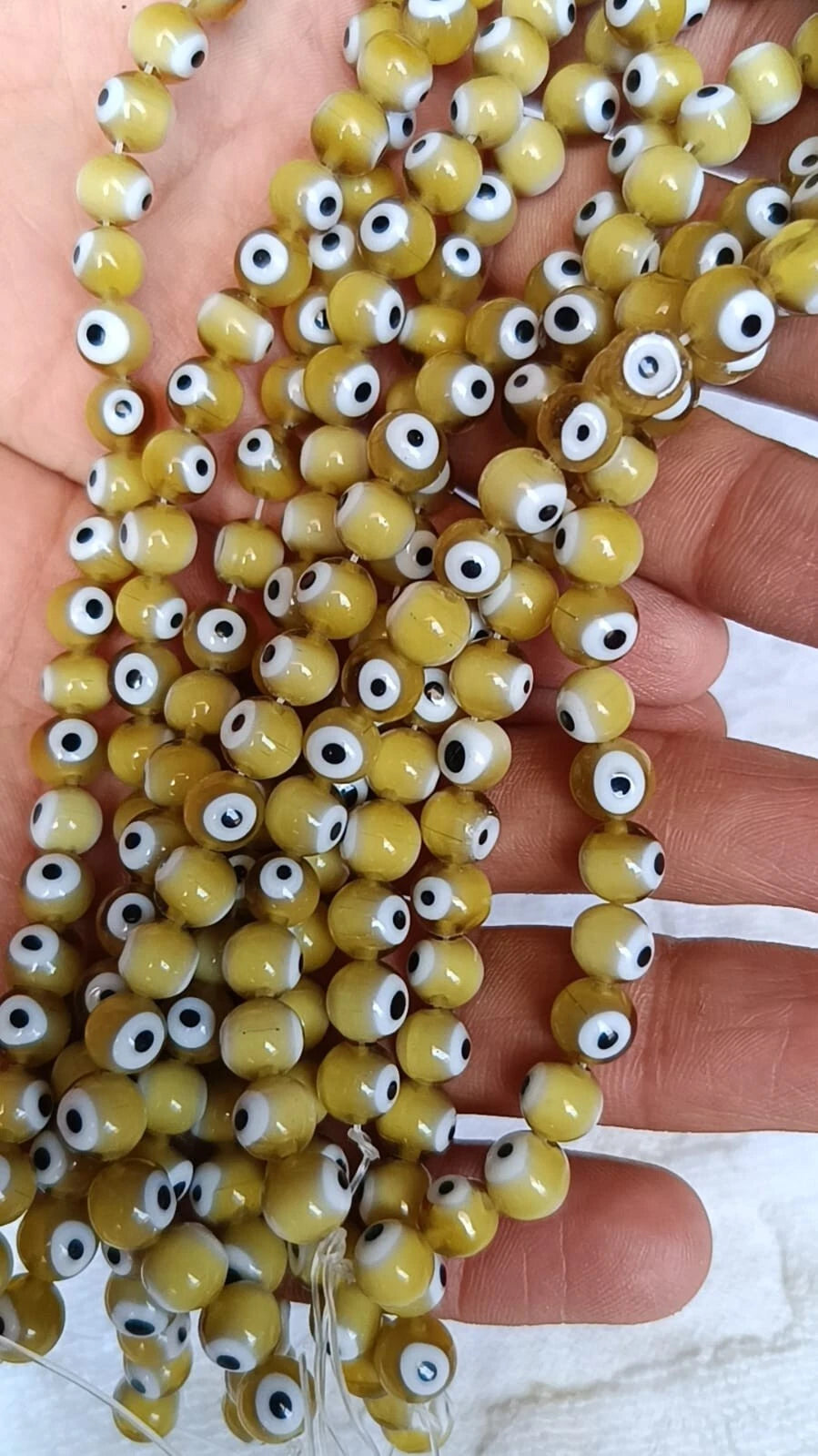 Yellow Evil Eye Stone Beads Beads |8mm Round Beads |AAA | 15" | 2line|Protection