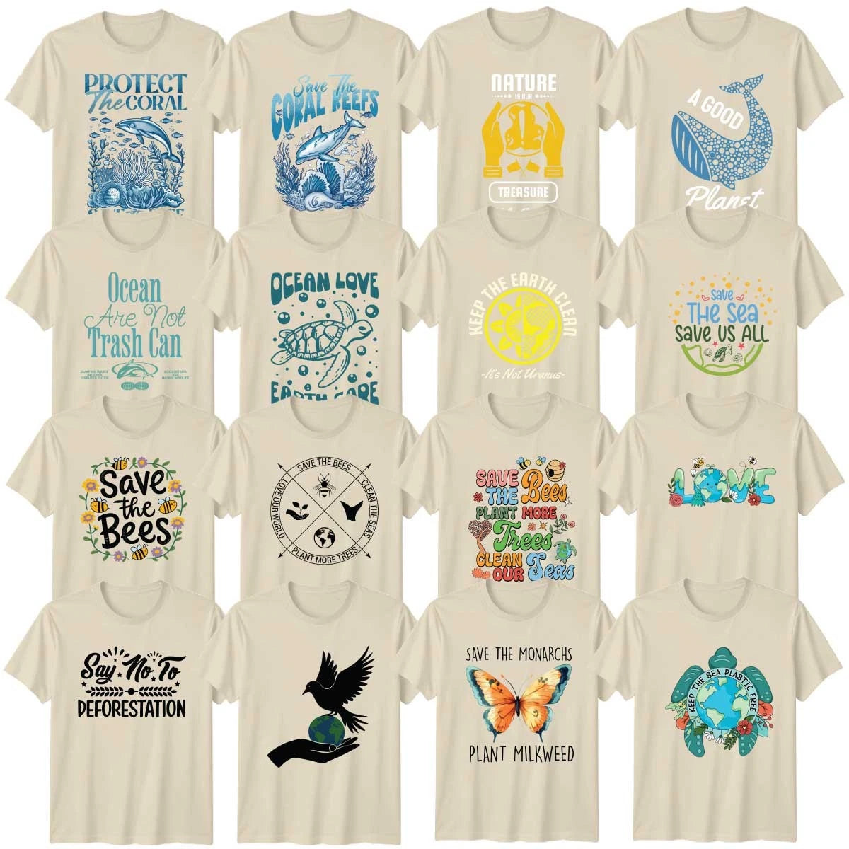 Horse Butterfly And Bee Nature Adult T-Shirt Ocean Conservation Birthday Gift