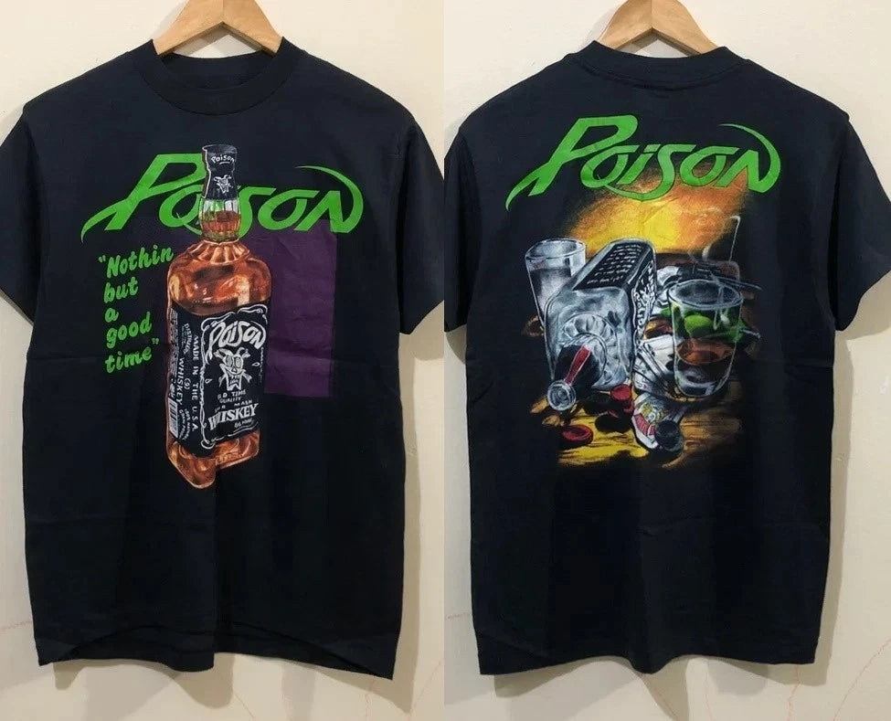 Vintage Poison Whiskey Concert T-Shirt Rare Rock Band Tour Tee S-5XL