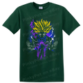 Anime Warrior T Shirt w Golden Hair Purple Energy Aura Lightning Battle Graphic