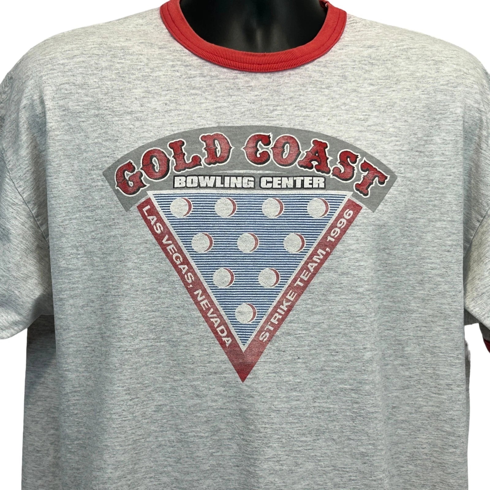 Vintage 90s Gold Coast Bowling Center T Shirt Gray Las Vegas Bowler XL X-Large