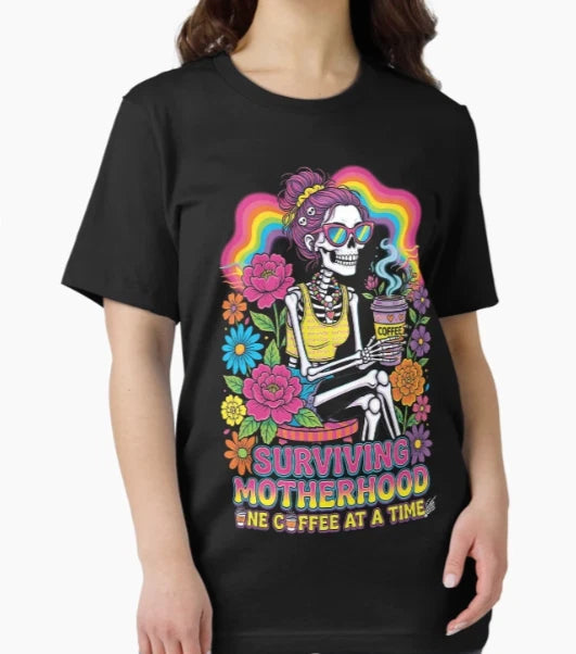 Surviving Motherhood One Coffee at a Time Funny Mom Coffee Shirt