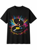 Splatter Art Vinyl Record Player Glowing Retro Y2K Mens T-Shirt Black Nostalgia