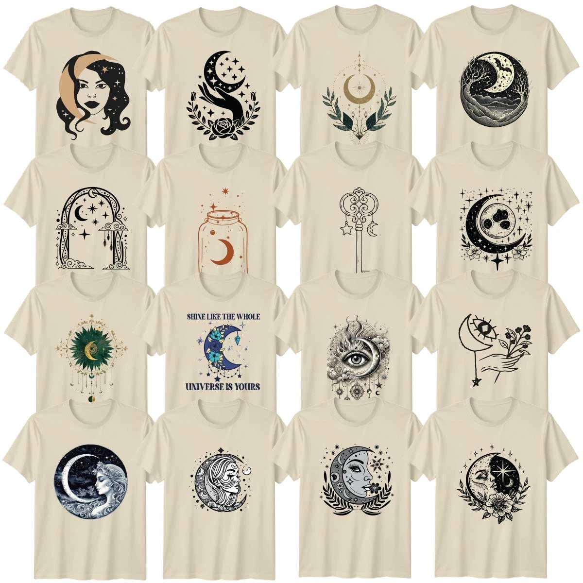 Boho Moon And Stars Adult T-Shirt Moon Phases Celestial Gift