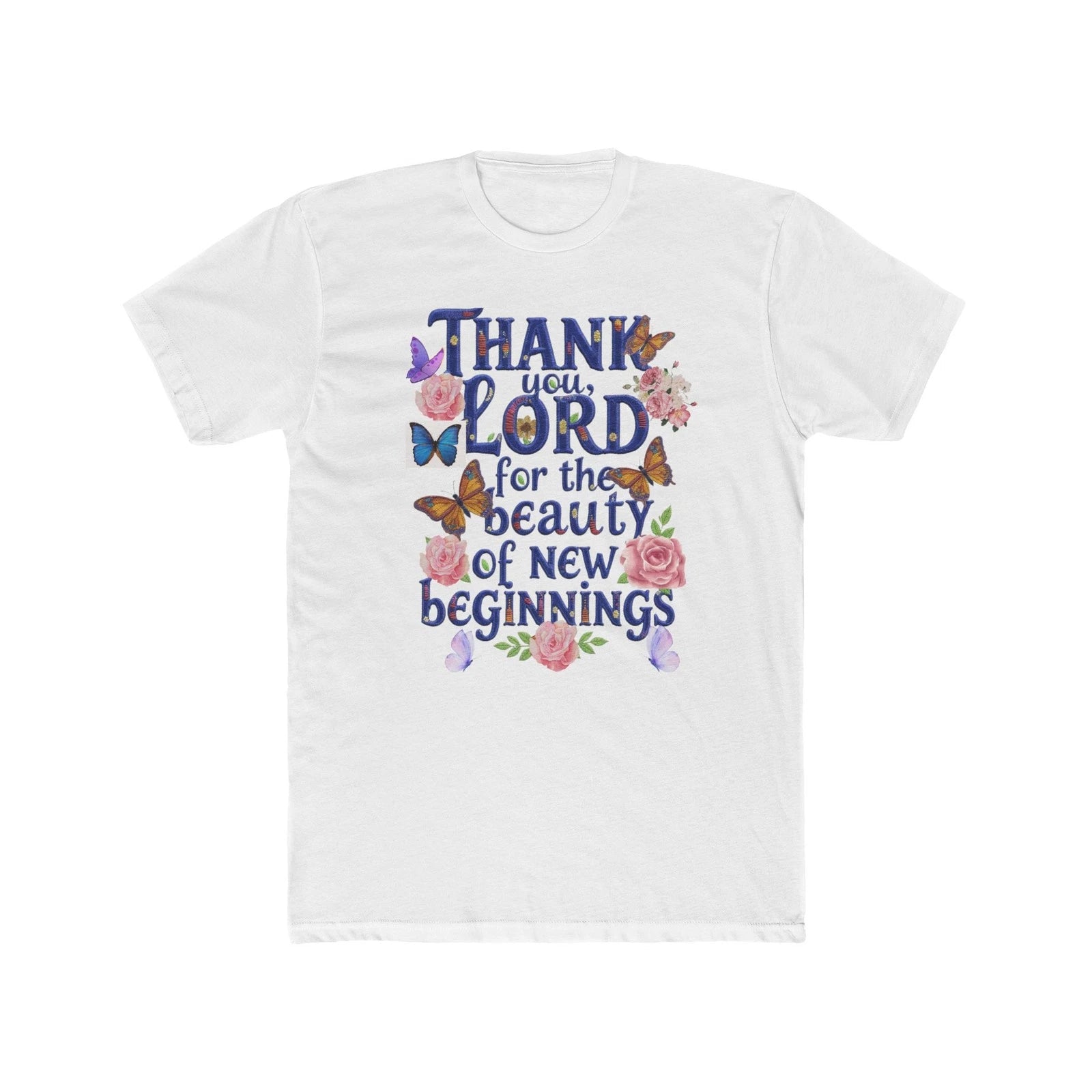 Unisex Faith Christian T-Shirt Faux Embroidery Floral Thank You Lord Tee Shirt