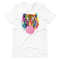 Colorful Tiger Shirt Bubble Gum Glasses Funny Animal Art Graphic T-Shirt Gift