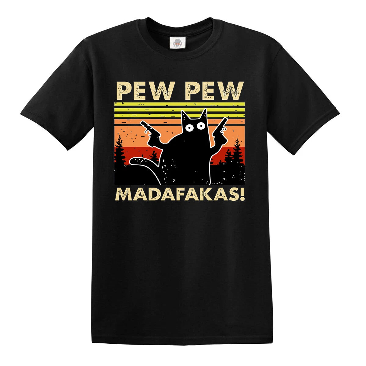 Cat T-Shirt Pew Pew Madafakas Coffee Retro Kitten Best Cat Dad Funny Unisex Tee