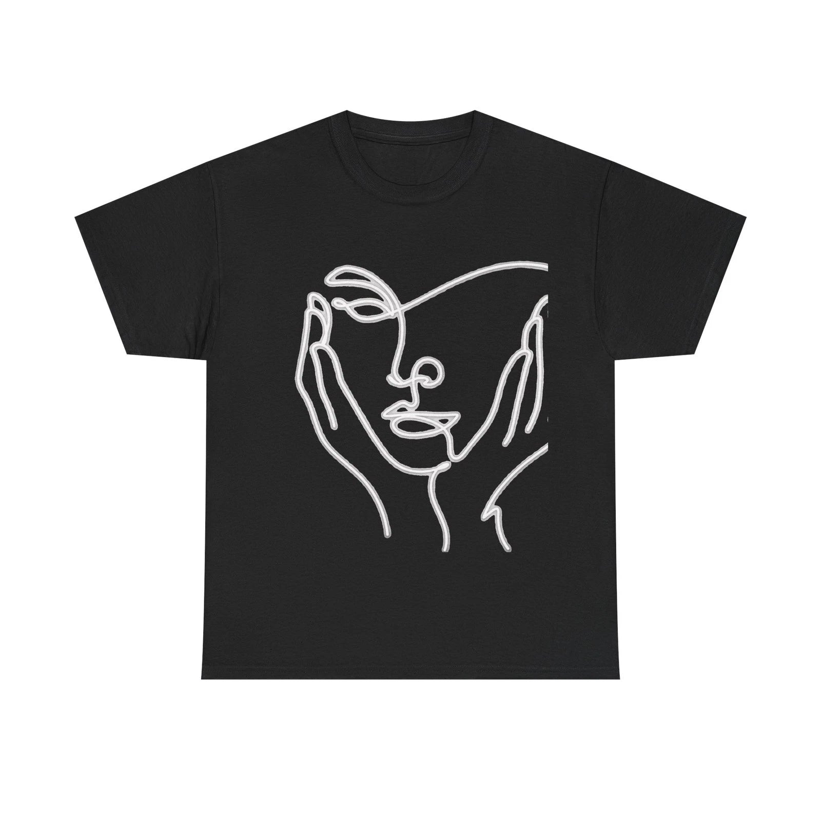 Minimal Line Face Tee | Abstract Continuous Line Art, Black Shirt