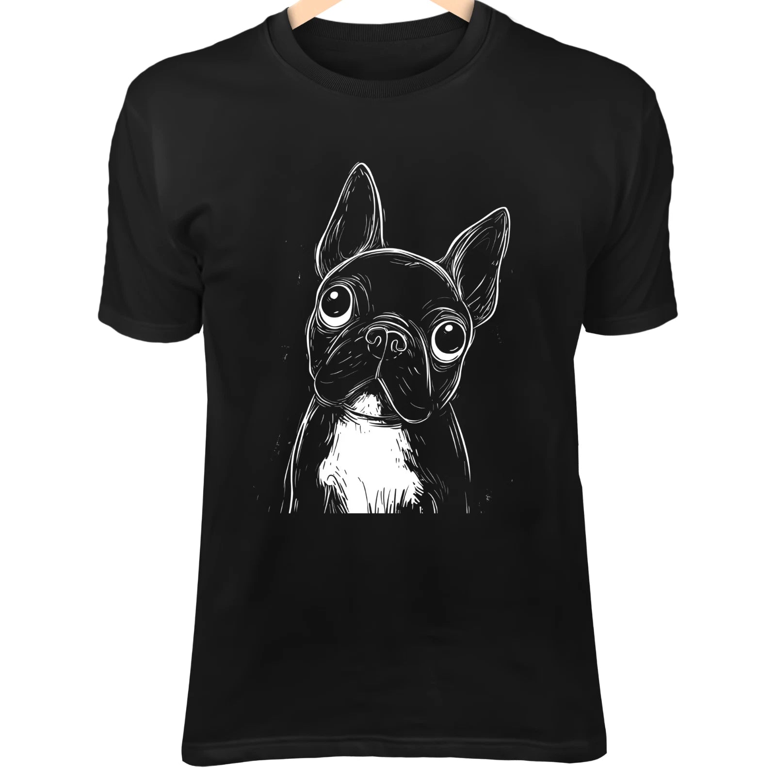 Boston Terrier Line Art - Cute Minimalist Doodle with Big Eyes & Upright Ears