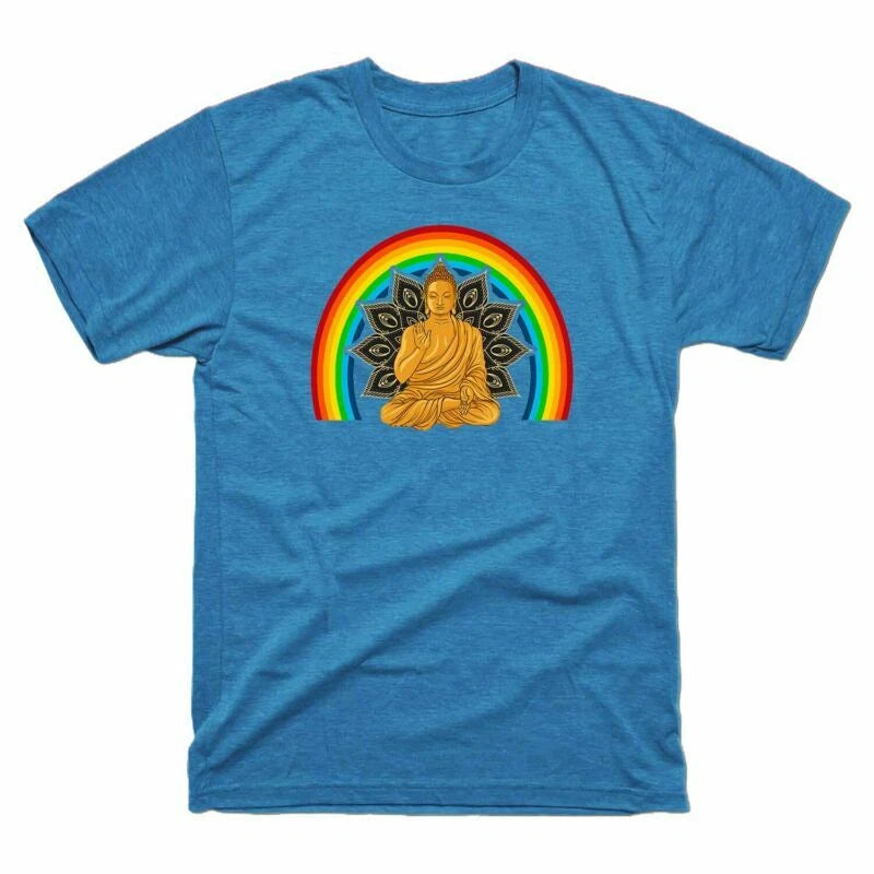 Gift Buddha Retro Yoga Short Men's Regenbogen Shirt Sleeve Cotton Tee T Tee