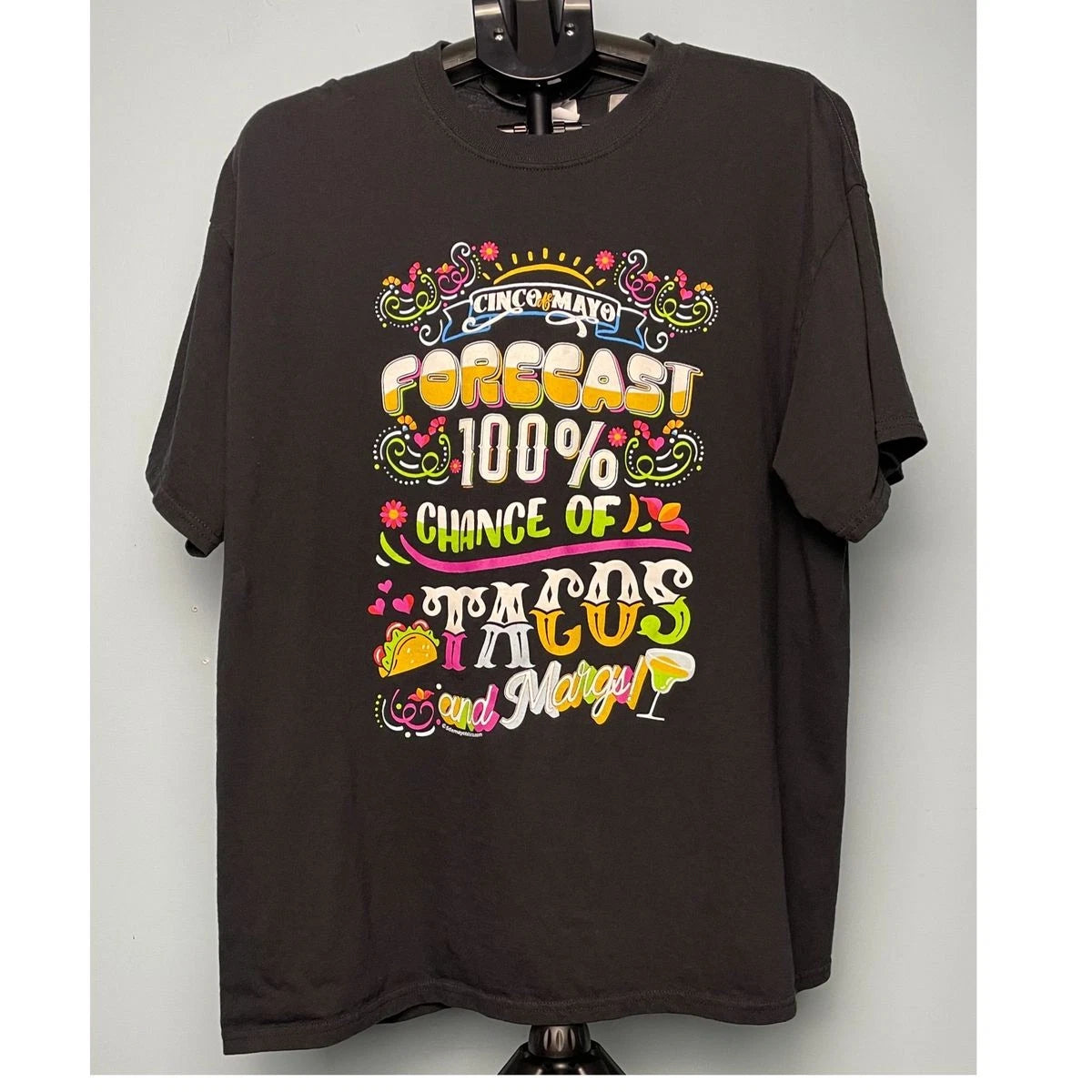 Cinco de Mayo Tacos & Margi Tee XL Black Port & Co Funny Fiesta Shirt Grade A