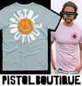 Pistol Boutique Summer Beach Holiday HAPPY FACE SUN LOGO Crew T-shirt BACK PRINT