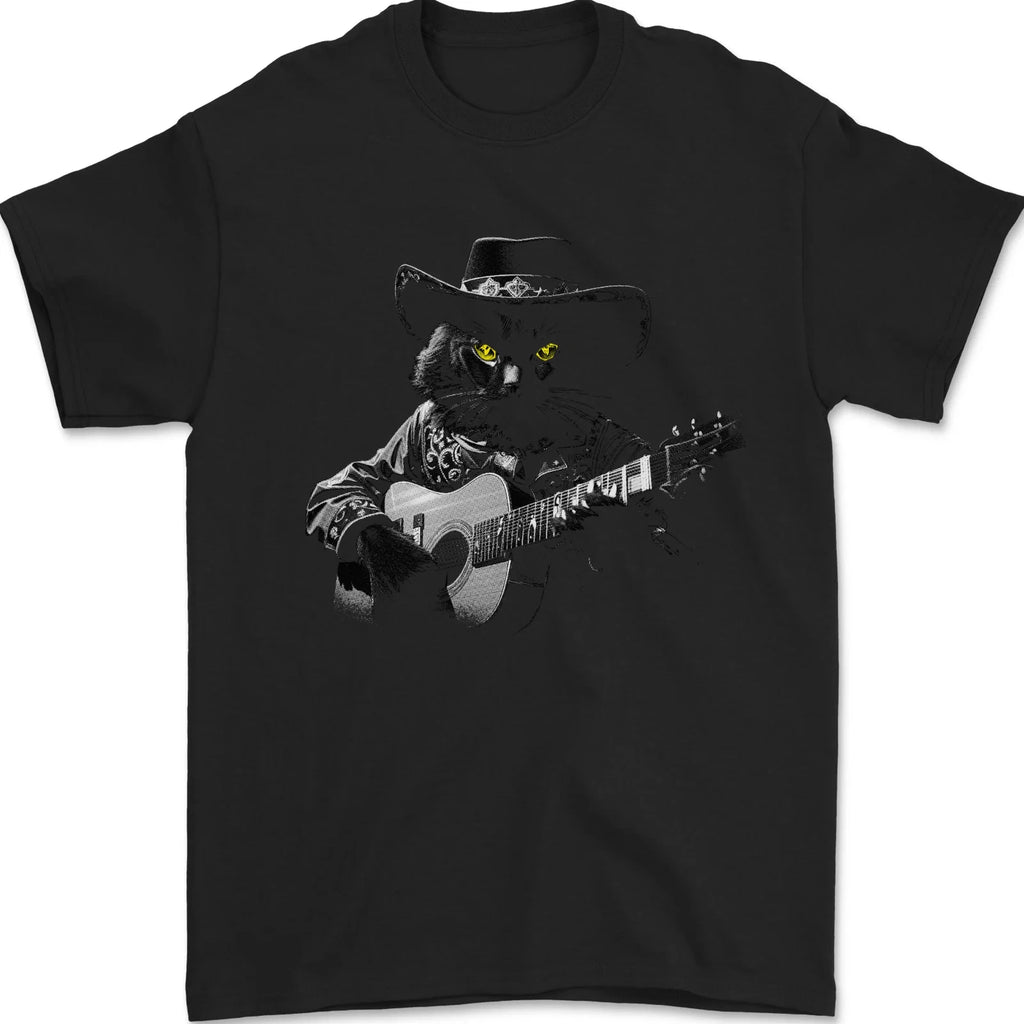 Country & Western Music Cat Acoustic Guitar Mens T-Shirt 100% Cotton