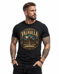 Valhalla Adventure Lodge T-Shirt | Viking Mountain Cabin Tourist Graphic Tee