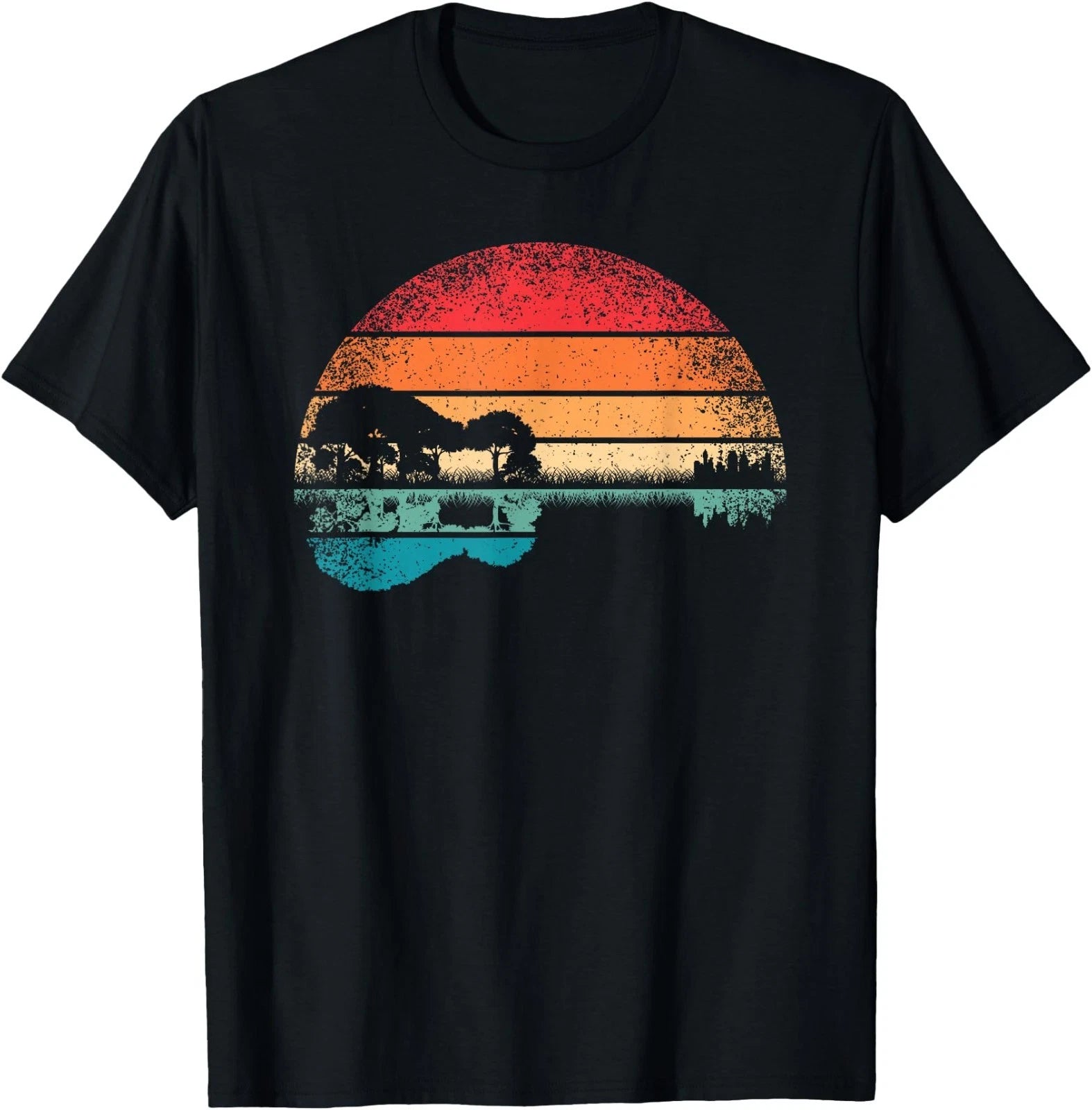 Retro Acoustic Guitar Lake Guitarist Music Rock Men Women T-Shirt