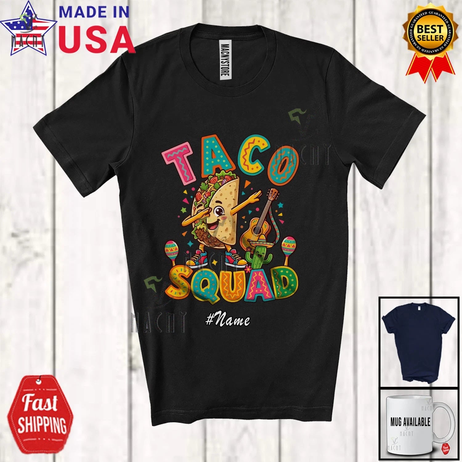 Custom Name Taco Squad; Cinco De Mayo Dabbing Mexican Taco Lover Family T-Shirt