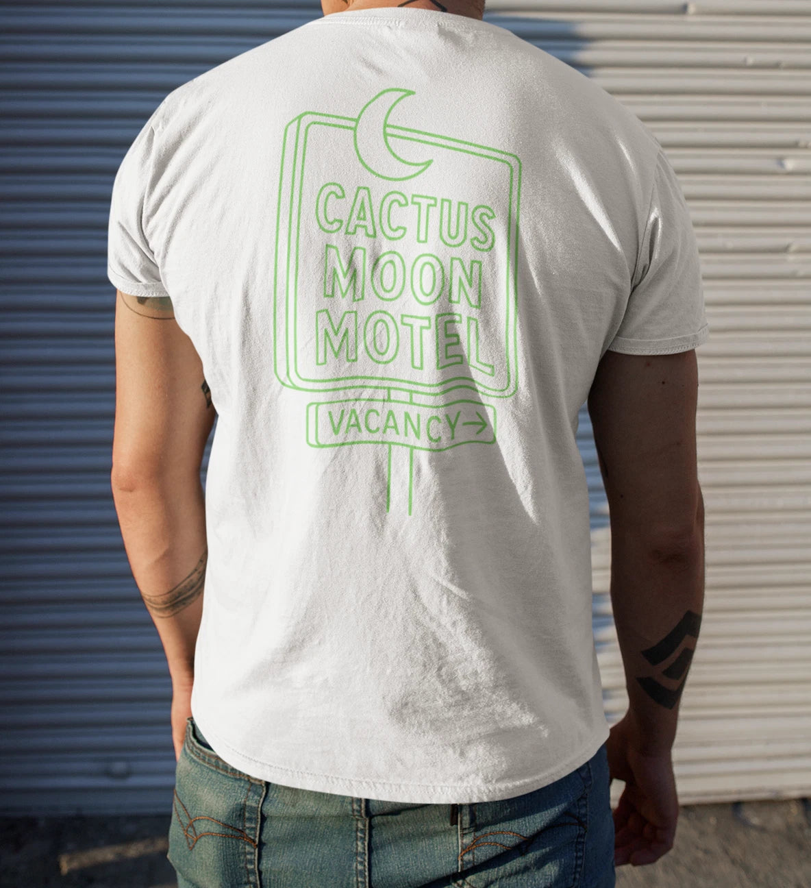 Desert Motel Retro Graphic Tee, Cactus Moon Unisex Heavy Cotton Tshirt Green