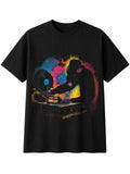 Splatter Art Vinyl Record Player Under the Stars Retro Y2K Mens T-Shirt Black