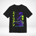 Alien Xenomorph Japanese Cyberpunk Neon Graphic T-Shirt Black S-5XL
