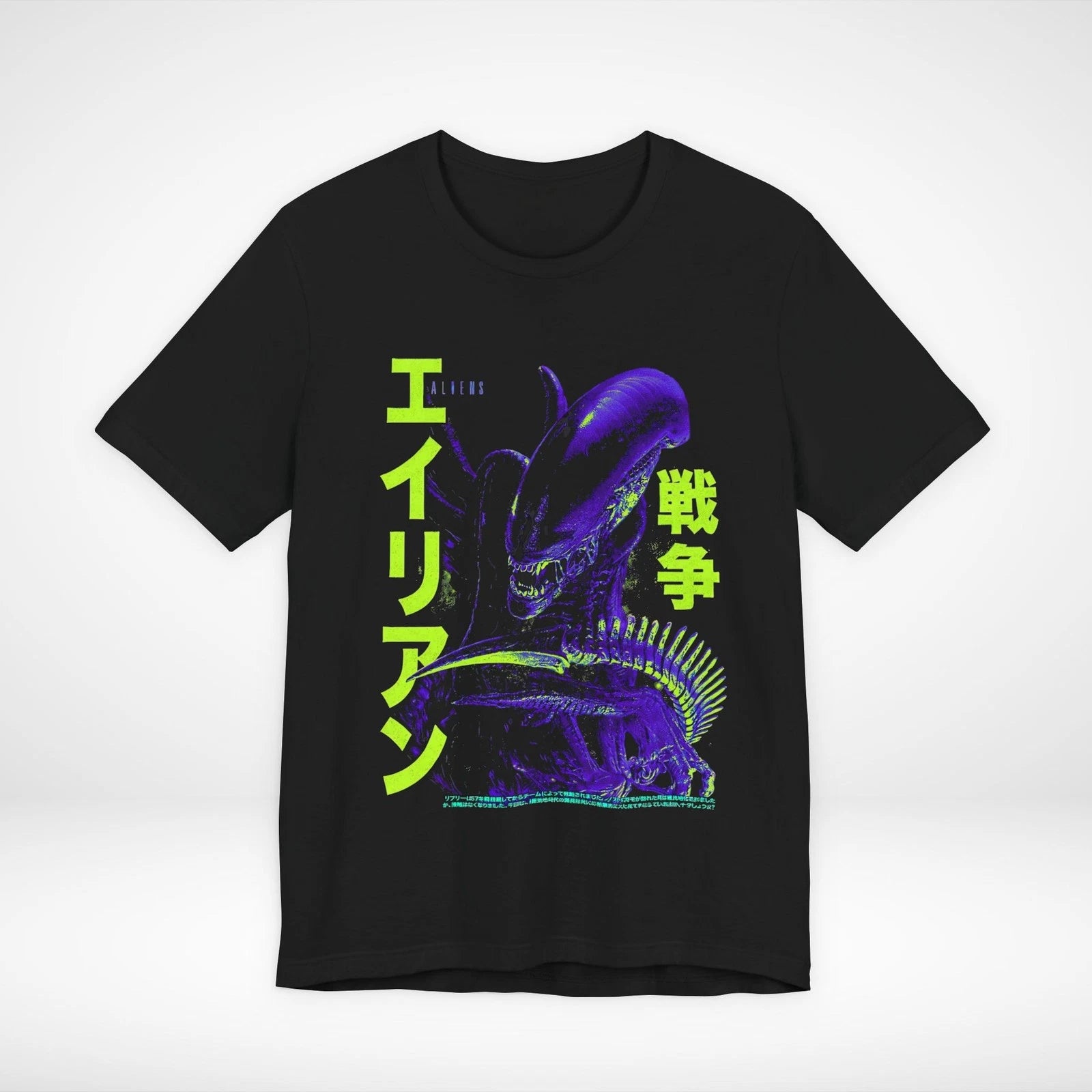 Alien Xenomorph Japanese Cyberpunk Neon Graphic T-Shirt Black S-5XL