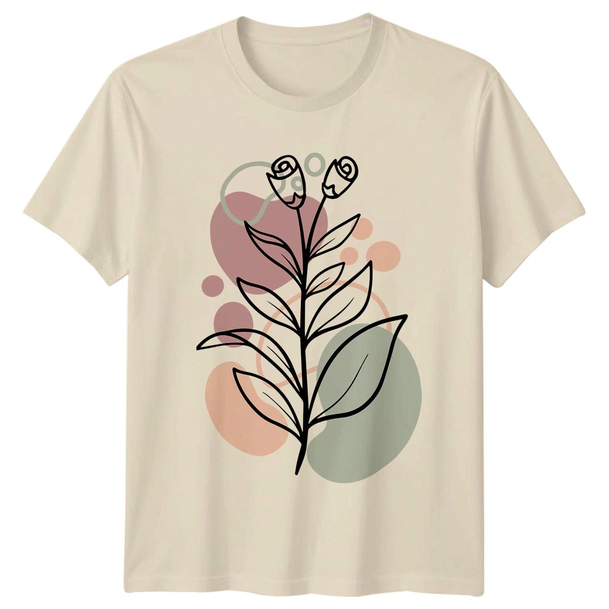 Minimalist Aesthetic Botanical Line Art Womens T-Shirt Abstract Boho Floral
