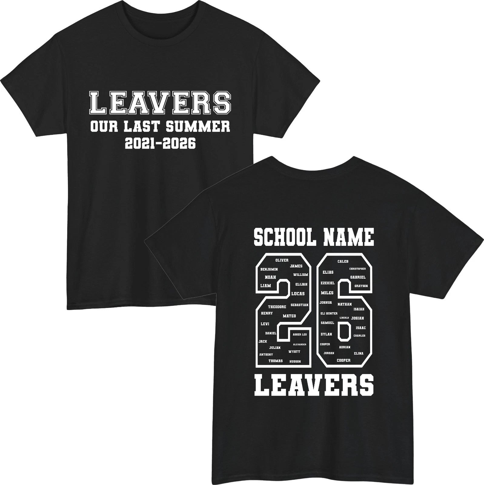 Personalised Leavers 2026 T-Shirt Custom Year School & Names Graduation Gift Top