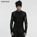 Punk Rave Men Black Gothic Cyberpunk Striped Long Sleeve T-Shirt Slim Fit Tops