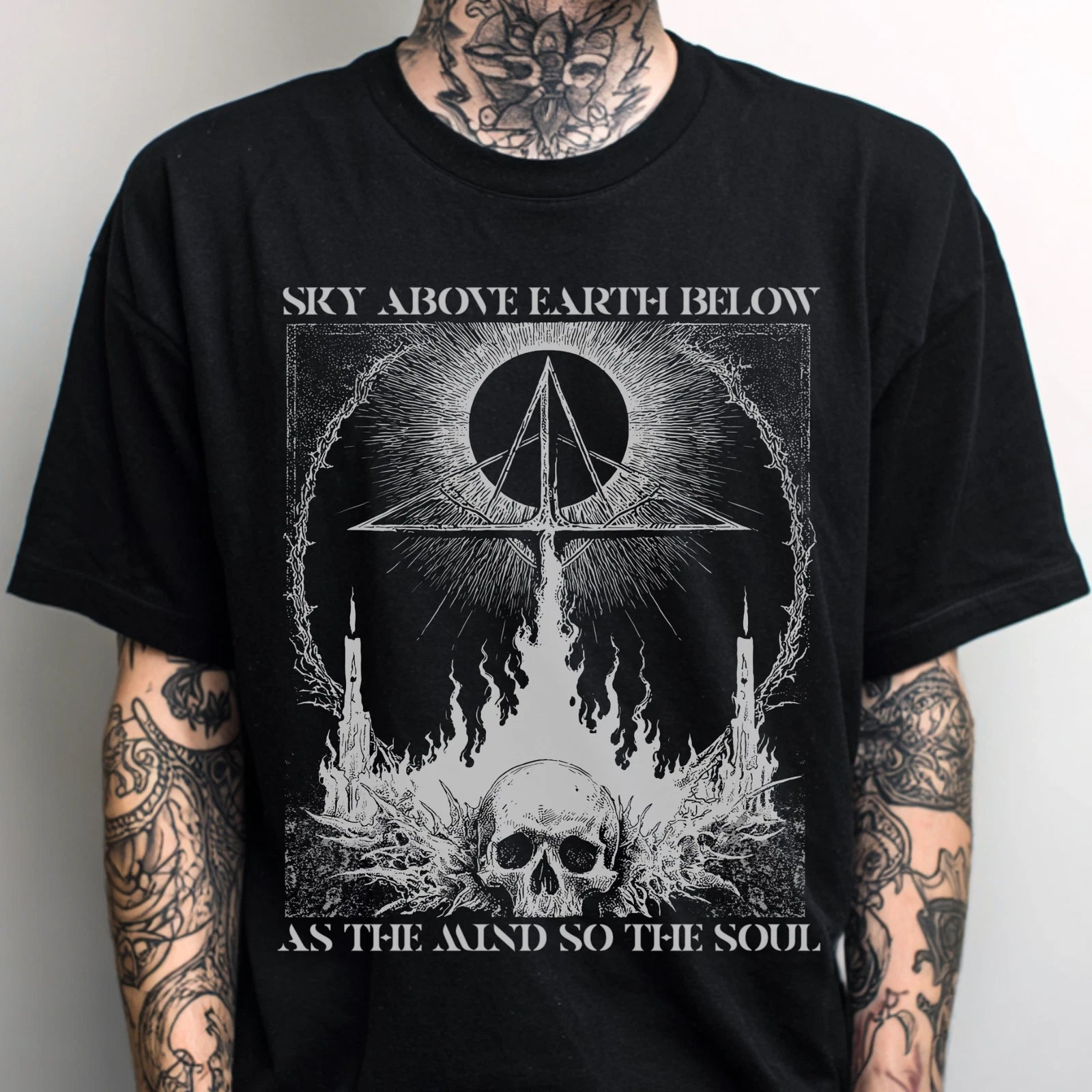 Occult Skull Goth Graphic T-Shirt, Weirdcore Trippy Shirt, Punk Grunge T-Shirt
