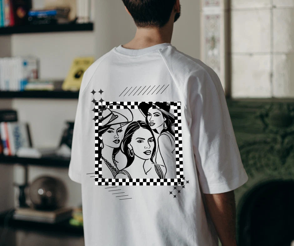 Men’s Minimalist Streetwear Oversized T-Shirt - Y2K Graphic Face Line Art Tee