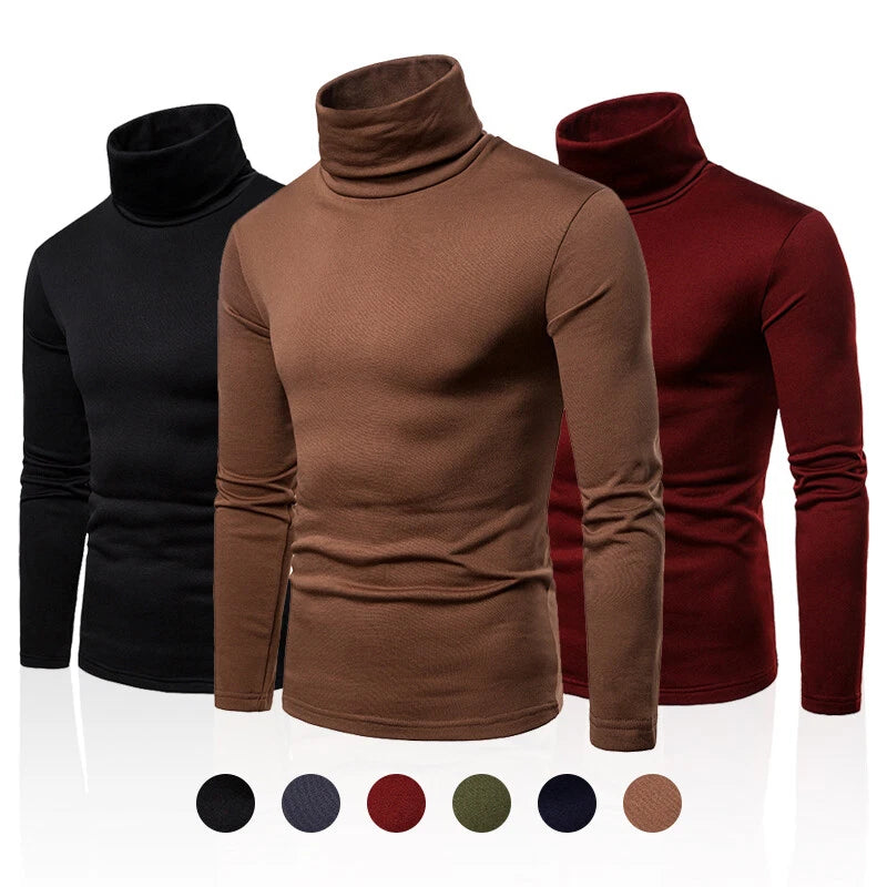 Mens Thicken Warm Turtleneck Pullover Tshirt Top Long Sleeve Slim Muscle Sweater