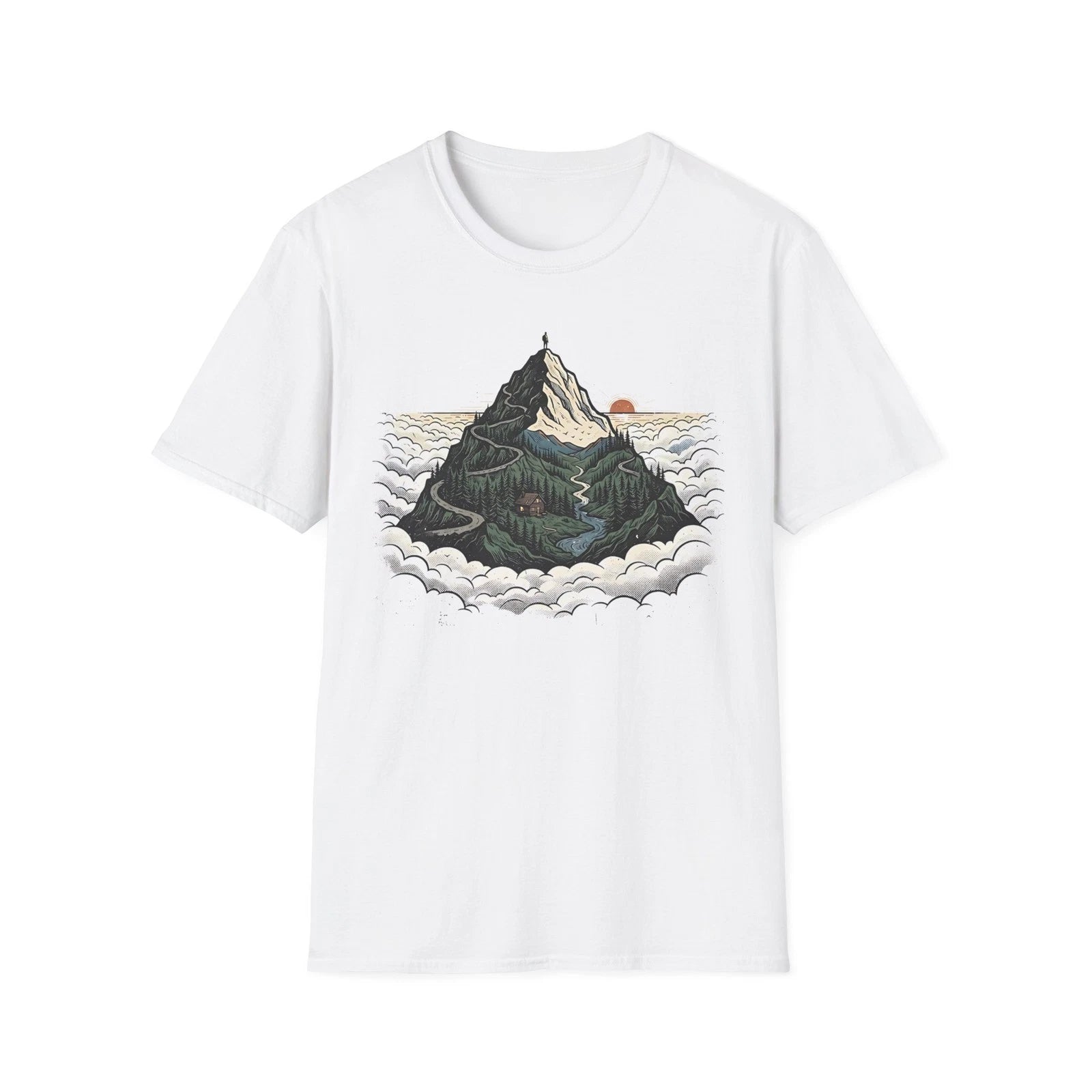 Mountain Peak Adventurer Forest Cabin Sunset Minimalist Graphic T-Shirt Apparel