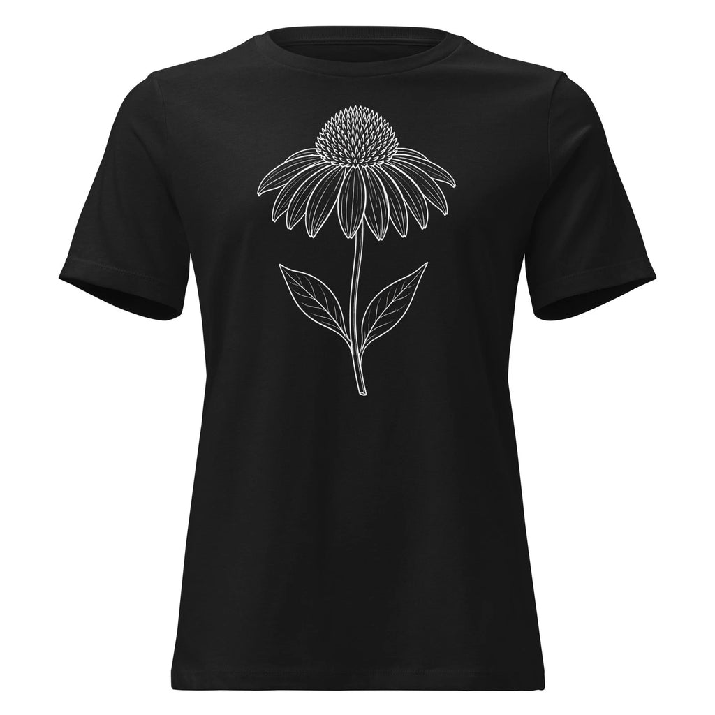Echinacea Shirt Minimalist White Floral Line Art Botanical Garden Tee Women Gift