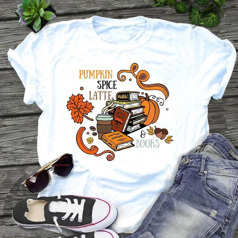 Hello Fall T shirt - Pumpkin - Spice Latte - Books - %100 Premium Cotton