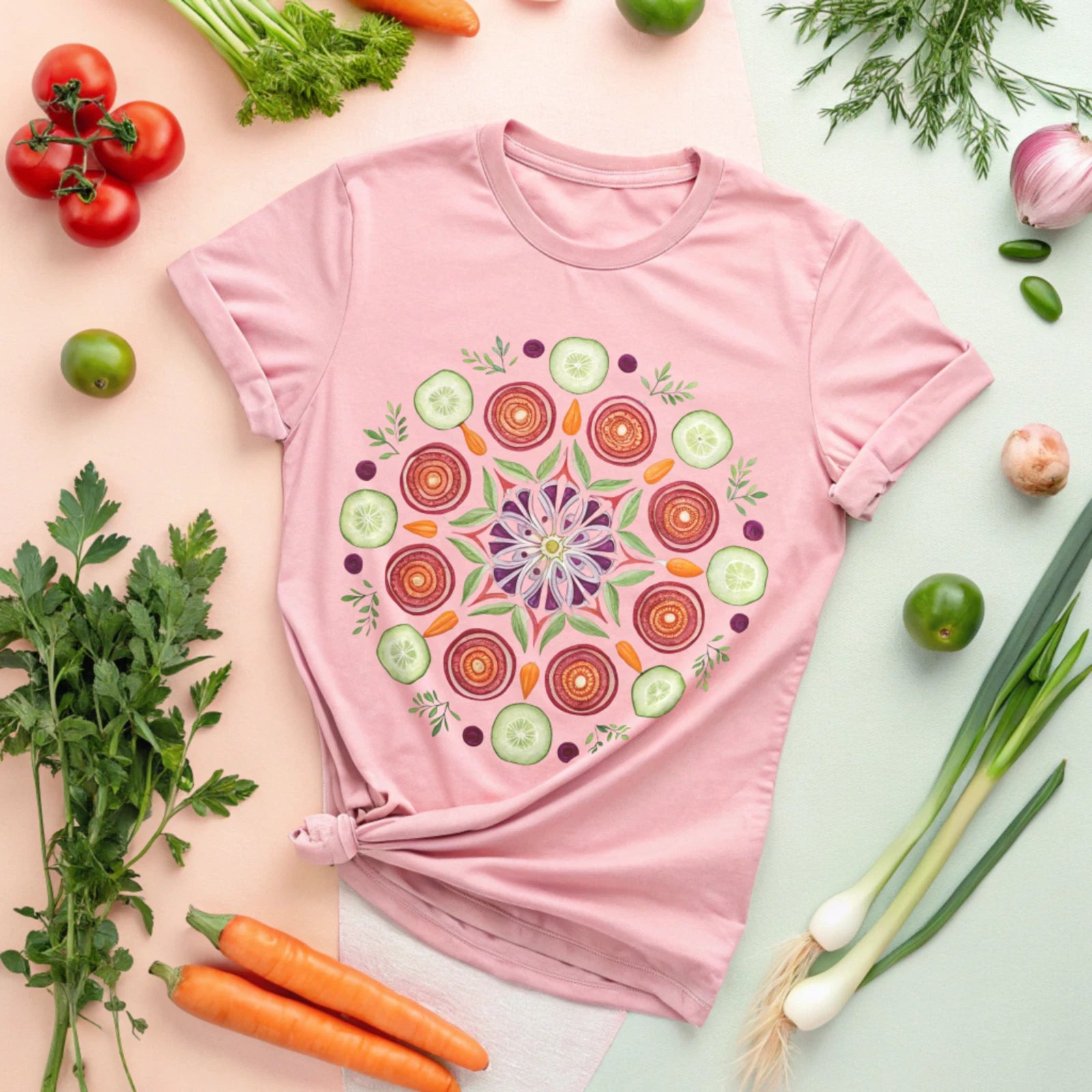Vegetable Design Mandala T-Shirt - Yoga Vegan Foodie Graphic Tee Veggie Art Gift