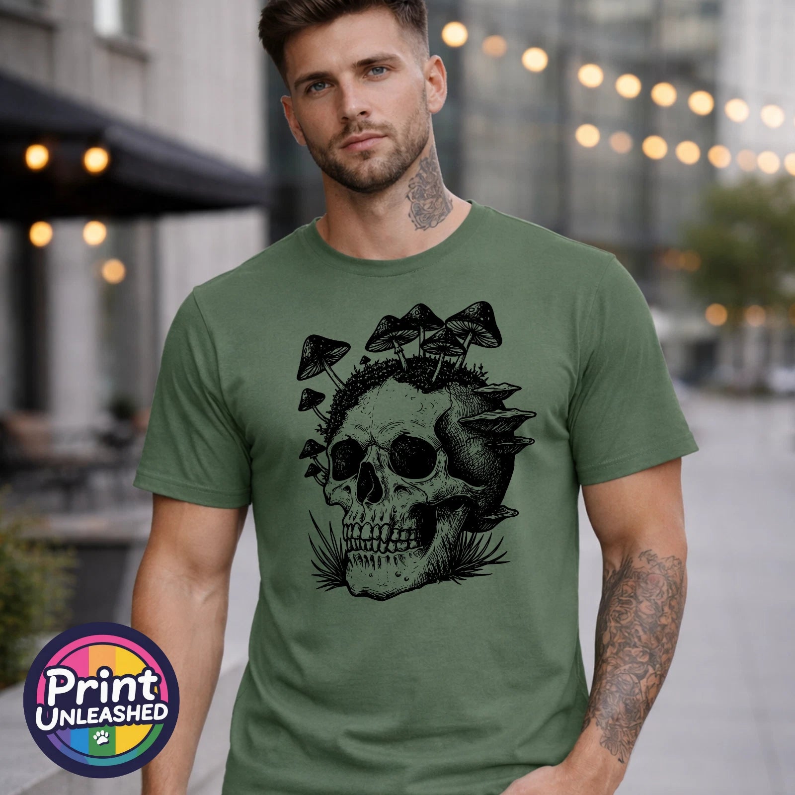 Gothic Skull Printed T-Shirt Forest Skeleton Dark Graphic Tee Gift Unisex S-2XL