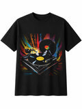 Splatter Art Vinyl Record Player Glowing Mens T-Shirt Retro Y2K Black Adults 90s
