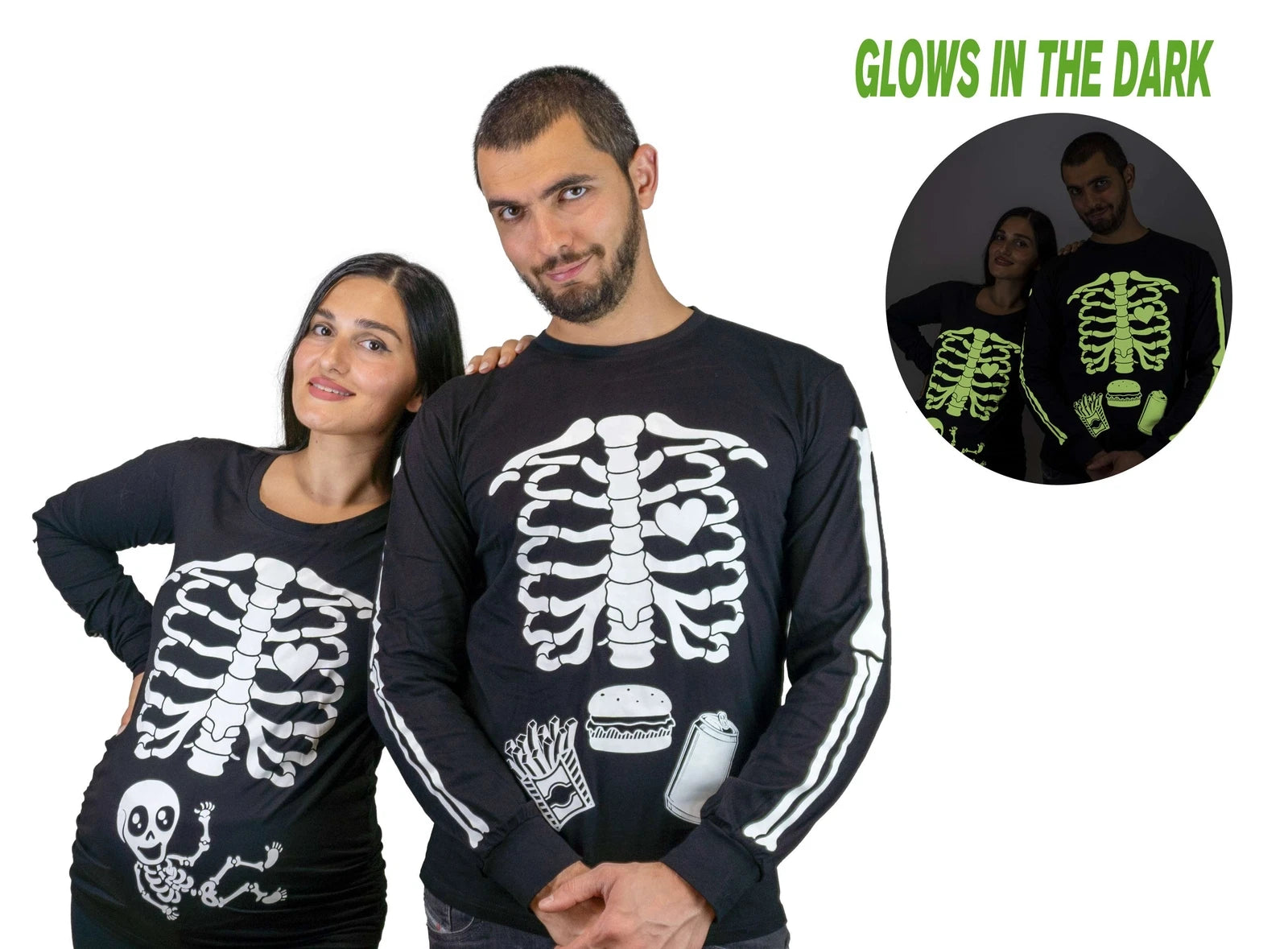 Couple Pregnancy maternity Glow in the dark long sleeve skeleton baby shirts